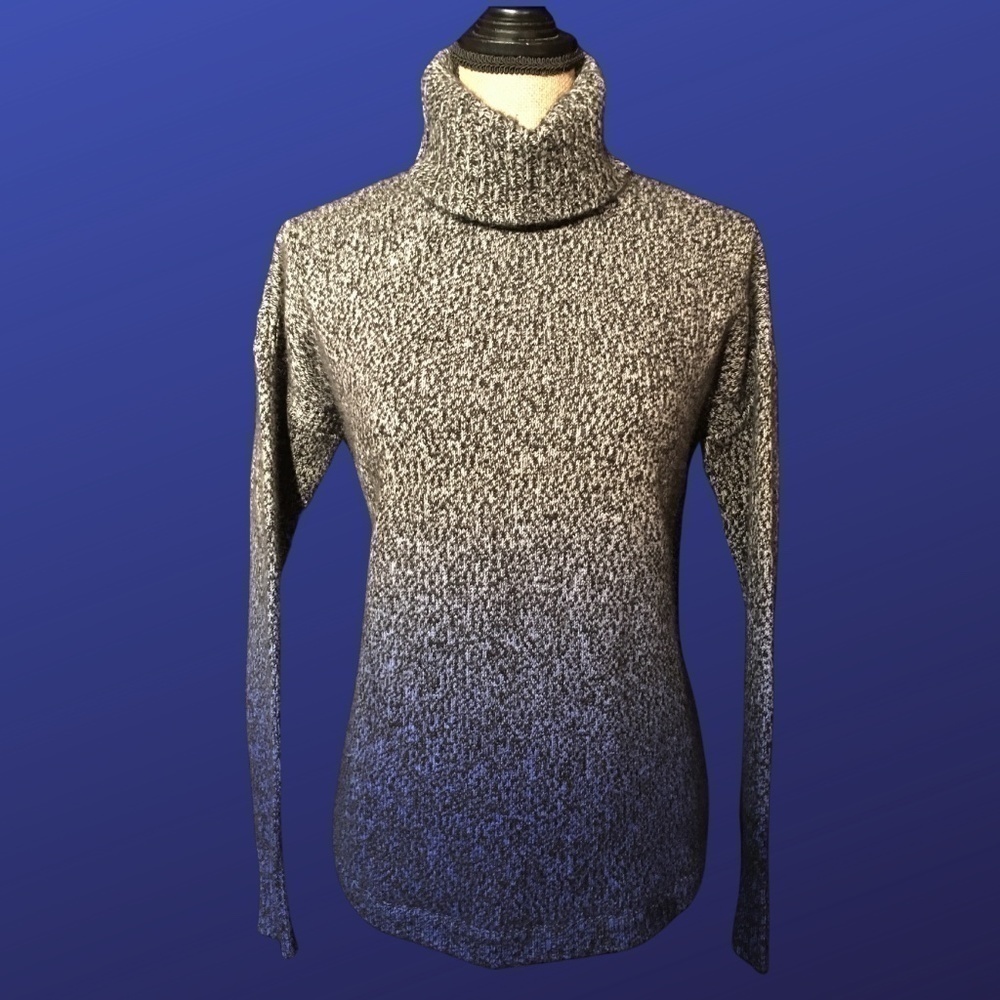 𝅺AQUA 100% CASHMERE Turtleneck Tunic, Gray/Blue OMBRE DIP DYE, NWOT, Size Small